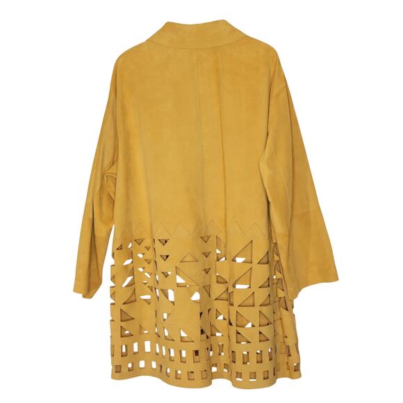 LAFAYETTE 148 NEW Clyde Laser Cut Suede Jacket Spiced Honey Yellow Women's XL - Picture 3 of 12
